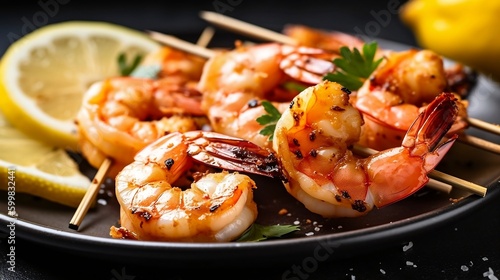 grilled shrimps with lemon and rosemary - generative ai