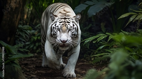 he Graceful White Tiger Roaming the Wilderness - Generative ai