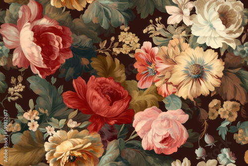 Old Oil paint flowers luxury wallpaper Painting texture. wallpaper background,
