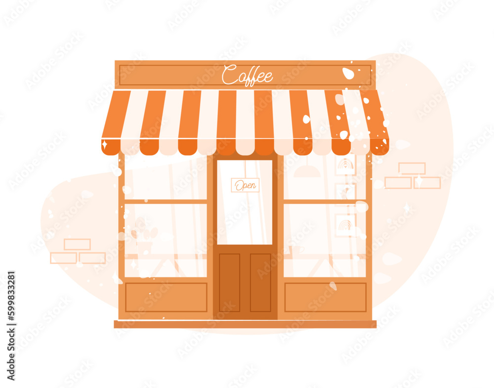 Cute coffee shop building. Street cafe exterior vector illustration isolated on white background. Flat cartoon style