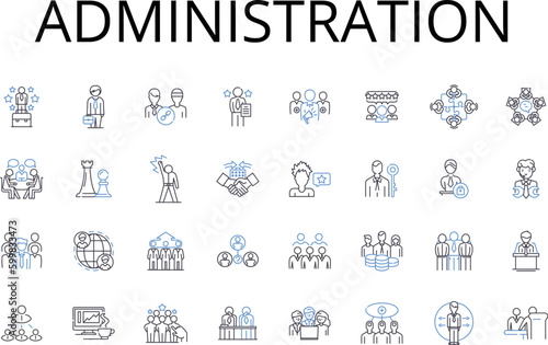 Administration line icons collection. Management, Governance, Control, Supervision, Authority, Direction, Regulation vector and linear illustration. Leadership,Oversight,Command outline signs set