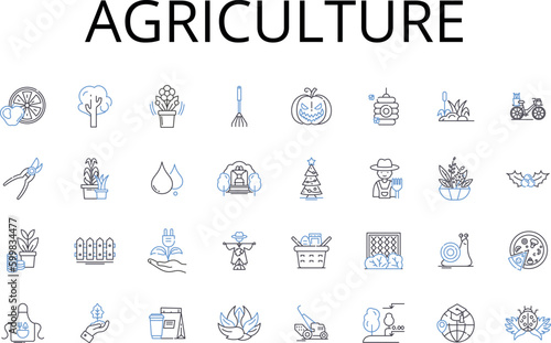 Agriculture line icons collection. Farming, Cultivation, Horticulture, Agronomy, Gardening, Agribusiness, Rural Industry vector and linear illustration. Soil Science,Crop Management,Animal Husbandry