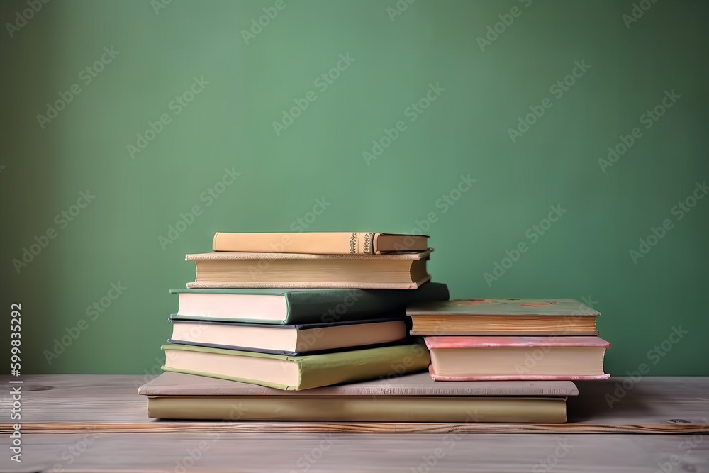 Fototapeta premium Many books on a wooden table