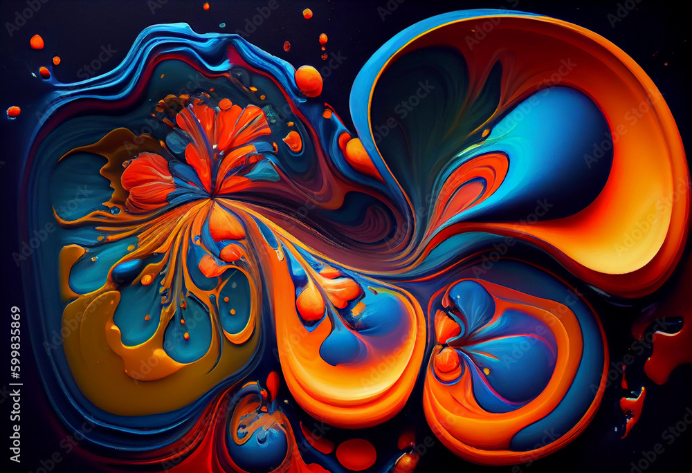 Flat beautiful liquid acrylic pouring Fluid painting, with cells