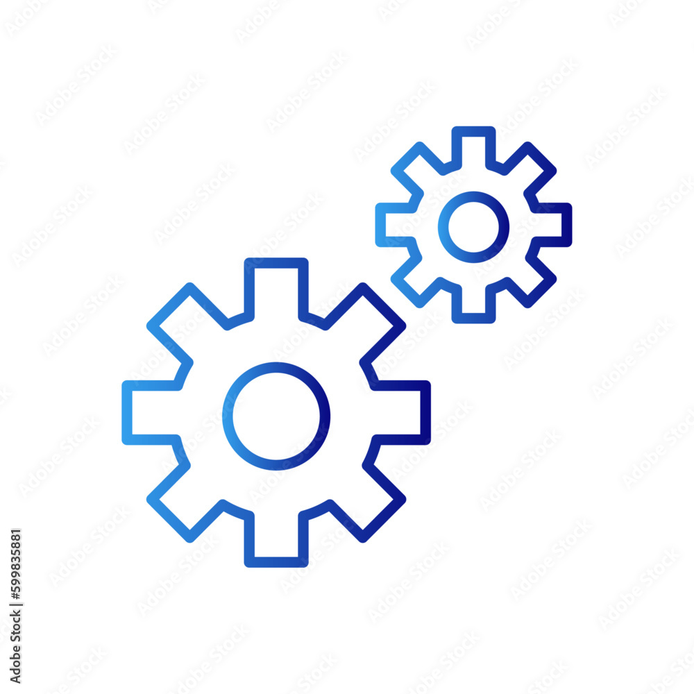 Cogwheel construction icon with blue gradient outline style. industrial, work, machine, web, mechanical, business, industry. Vector illustration