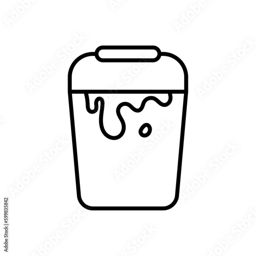 Paint bucket construction icon with black outline style. painter, can, color, house, construction, renovation, liquid. Vector illustration © SkyPark
