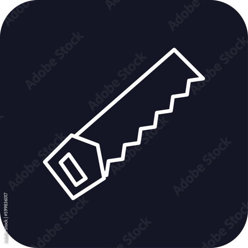 Hand saw construction icon with black filled line outline style. work, sharp, blade, wood, industry, cut, object. Vector illustration