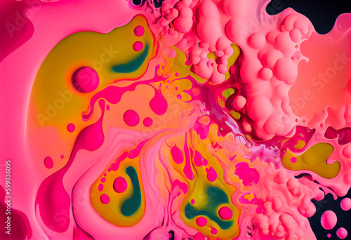 Flat beautiful pink liquid acrylic pouring Fluid painting  with cells  perfect composition  high definition Generative AI
