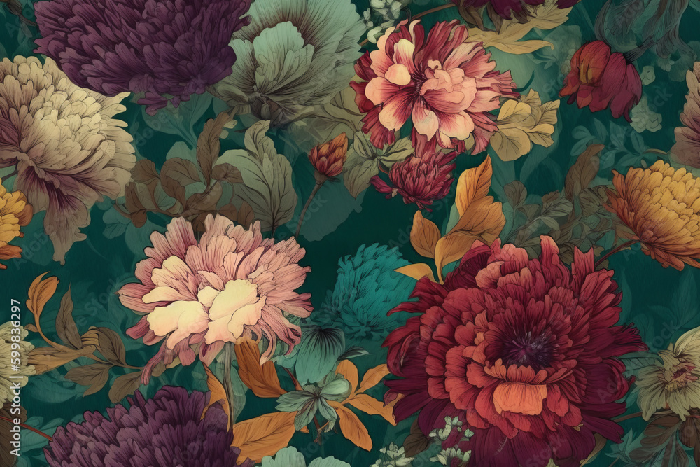 Old flowers luxury wallpaper Painting texture. wallpaper background,