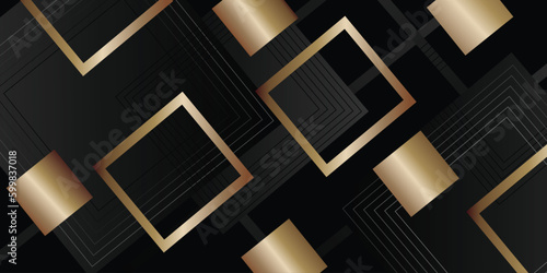 Abstract black and gold luxury background. Overlapping layers décor golden lines  Vector illustration 
