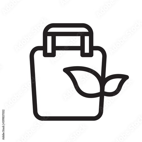 Eco bag shopping icon with black outline style. line, commerce, mall, shopper, container, packaging, set. Vector Illustration