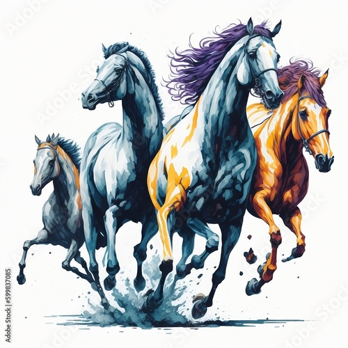 Running Horses Painting created with Generative Ai Technology © Gautam