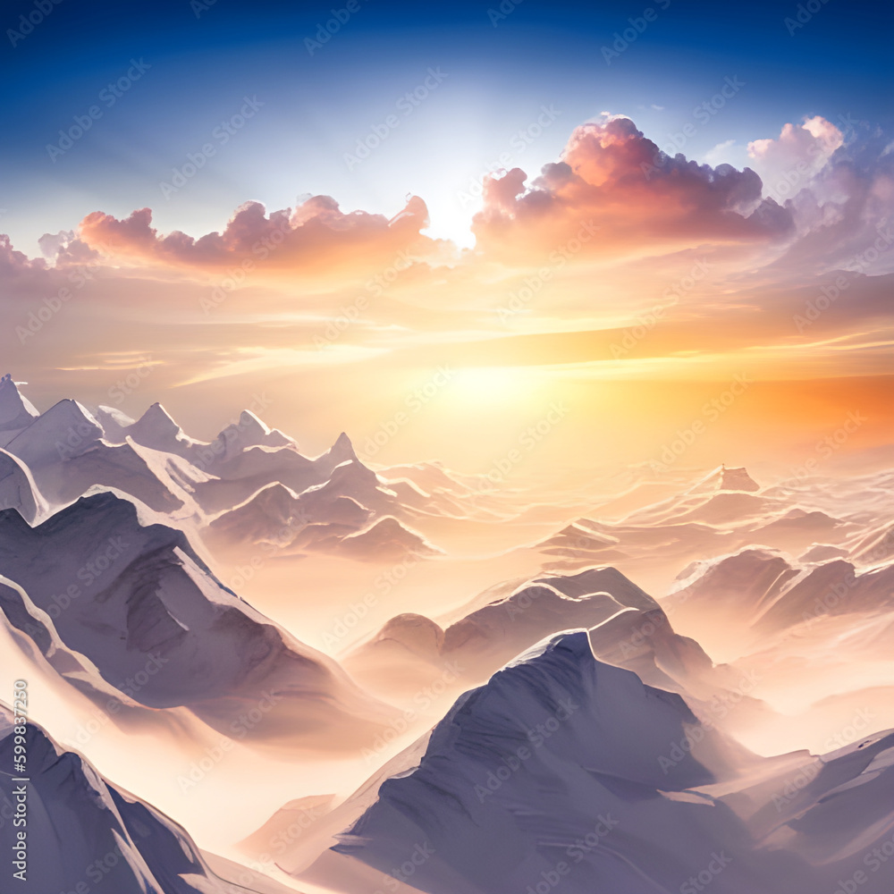 Mountain scenery and sky picture. Generative AI.