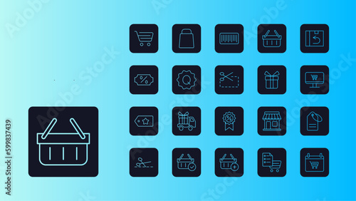 Shopping icon collection with black filled line outline style. texture, abstract, label, stroke, beauty, headline, acrylic. Vector Illustration