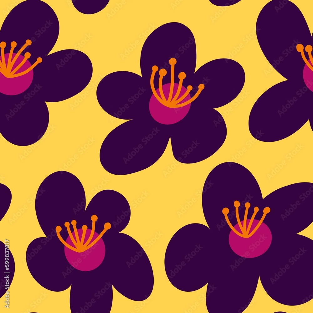Hand drown seamless floral pattern in seventies style
