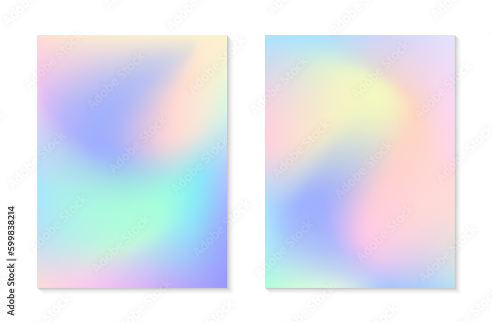 Vector set of mesh gradient cosmic backgrounds.Copy space for text.Abstract iridescent illustrations in y2k aesthetic.Modern templates for banners,branding design,social media,covers.