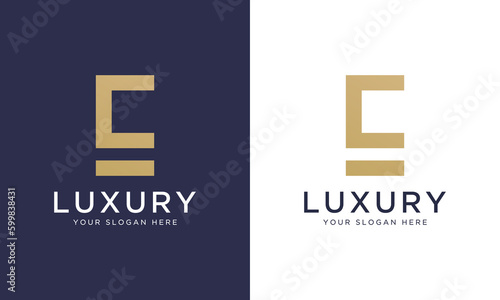 Royal premium letter e logo design vector template in gold color. Beautiful logotype design for luxury company branding.