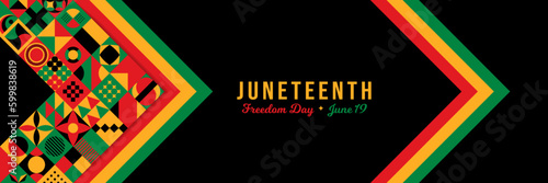 Juneteenth Independence Day Background. Black History Month. Freedom or Emancipation day. American holiday June 19. Horizontal website header banner vector illustration. Neo Geometric pattern concept