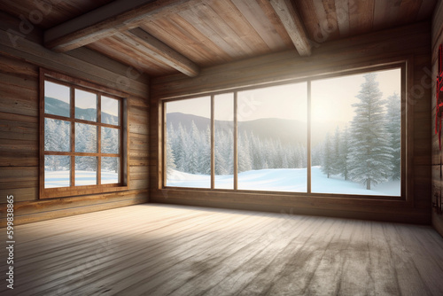 empty space with a cozy cabin interior. generative AI