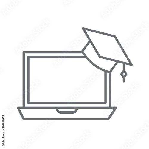 Online learning education icon with black outline style. design, diploma, media, library, outline, concept, learn, tablet. Vector Illustration
