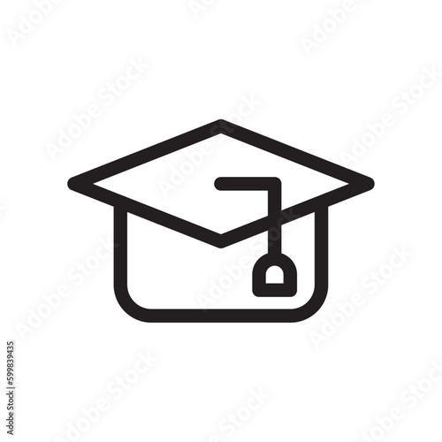 Motarboard education icon with black outline style. science, college, pen, degree, globe, graphic, image. Vector Illustration photo