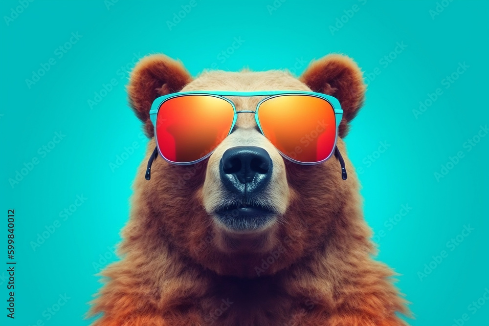 Bear Wearing Trendy Sunglasses, Colourful Background, Cartoon Style, 8k High Resolution, AI-Generated Image