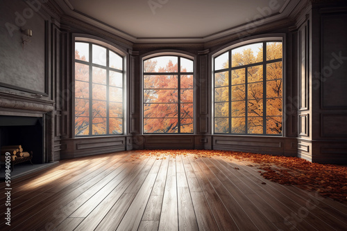 room scene empty space with a colorful autumn foliage. generative AI
