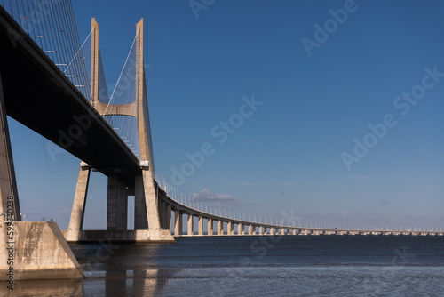 Fototapeta Naklejka Na Ścianę i Meble -  The Vasco da Gama Bridge in Lisbon, Portugal. Cable-stayed bridge. Tagus river. 