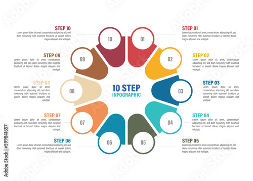 Pie chart with 2 to 10 steps. Colorful diagram collection with 2,3,4,5,6,7,8,9,10 sections or steps. Circle icons for infographic, UI, web design, business presentation. Vector illustration.