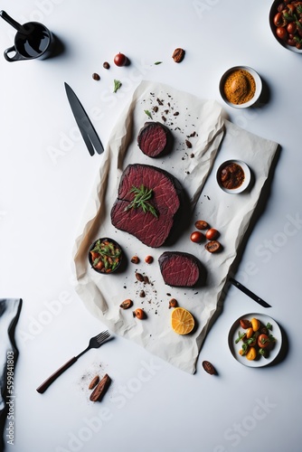 Generative AI modern kitchen food photographer steak meat  photo