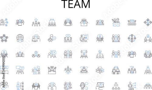 Team line icons collection. Marathon, Triathlon, Sprint, Relay, Circuit, Gymnastics, Boxing vector and linear illustration. Wrestling,Archery,Rowing outline signs set