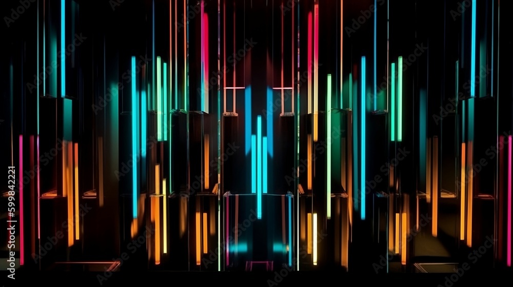 Many geometric shapes that exhibit a shiny, metallic, and neon appearance, with strong contrast, repetition, alignment, and proximity. Generative AI Many geometric shapes that exhibit a shiny, metallic, and neon appearance, with strong contrast, repetition, alignment, and proximity. Generative AI