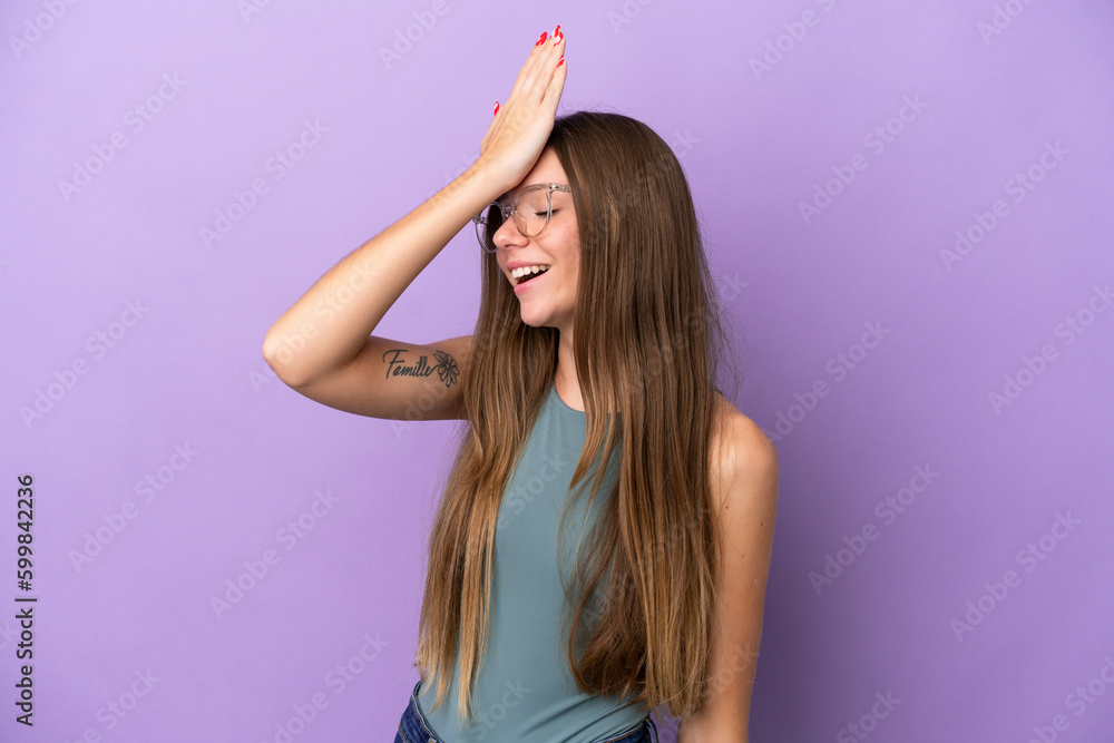 Young Lithuanian woman isolated on purple background has realized something and intending the solution Young Lithuanian woman isolated on purple background has realized something and intending the solution