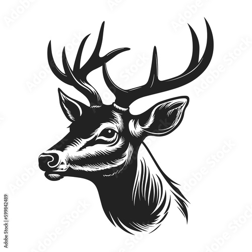 Deer head silhouette. Reindeer head isolated vector illustration. Wild animal. Hunting logo.