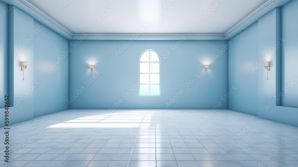 Empty blue room mock-up design. 3d render