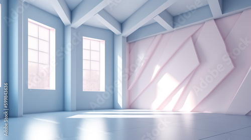 Empty blue and pink room mock-up design. 3d render