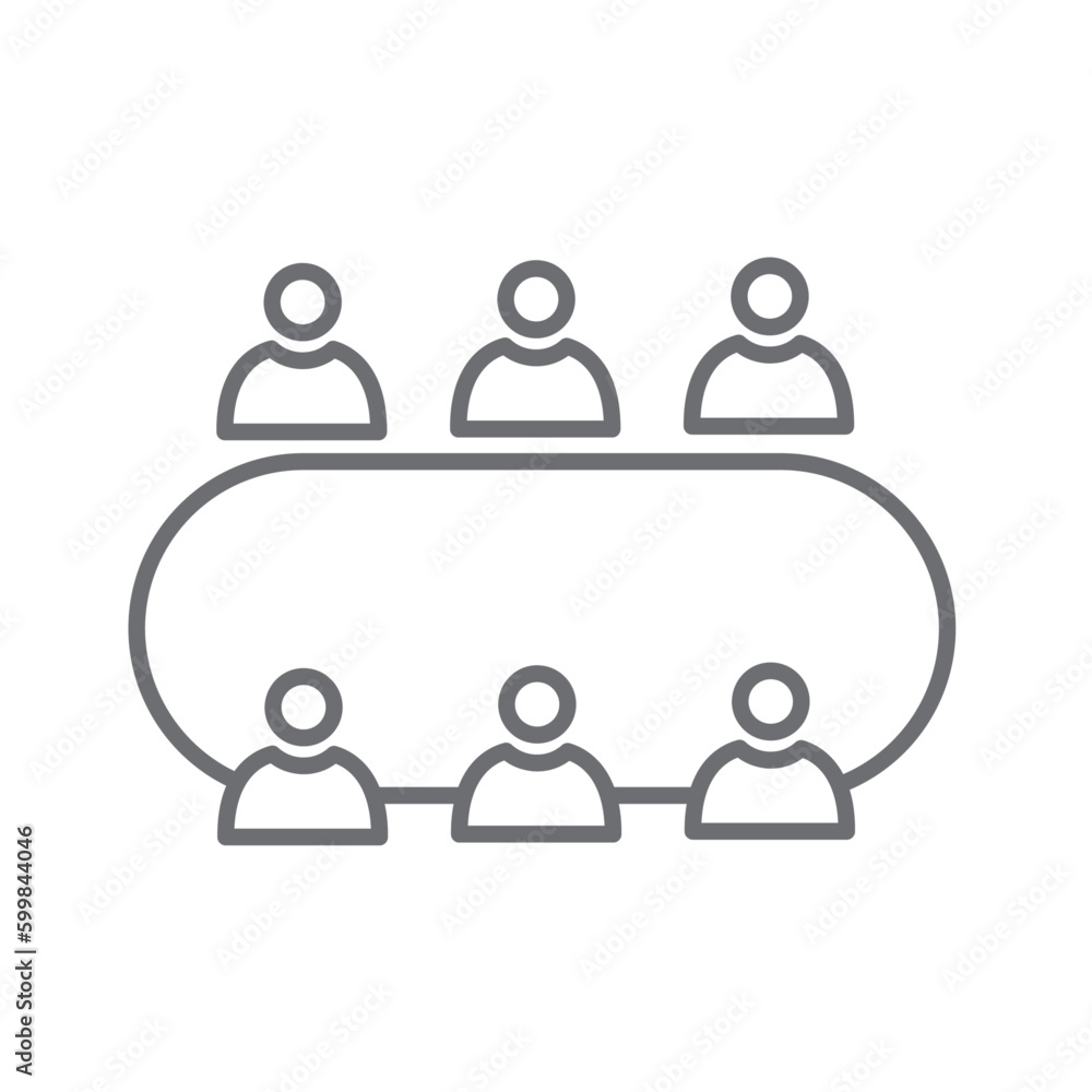 Group meeting icon with black outline style. seminar, conference, handshake, success, connection, simple, website. Vector Illustration