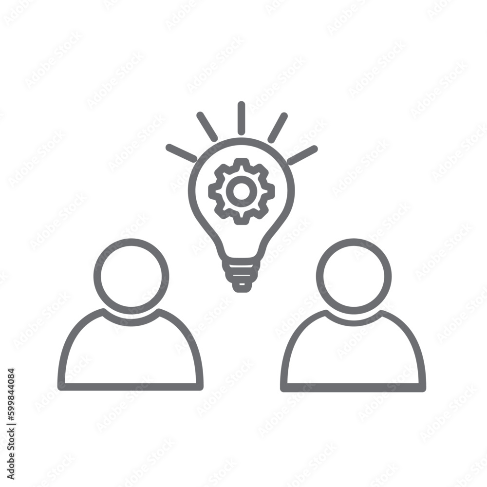 Brainstorming meeting icon with black outline style. leadership, human, growth, marketing, target, icons, group. Vector Illustration