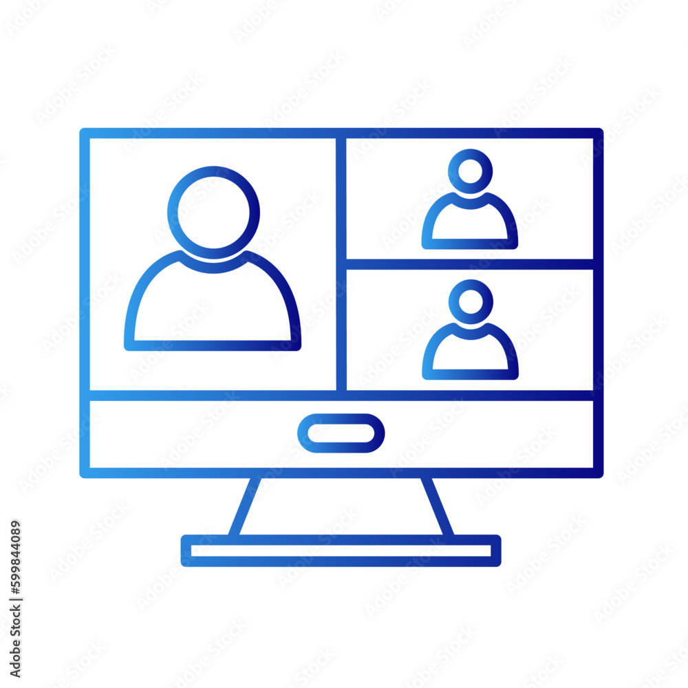 Online meeting meeting icon with blue gradient outline style. screen, room, connection, presentation, set, social, cam. Vector Illustration Online meeting meeting icon with blue gradient outline style. screen, room, connection, presentation, set, social, cam. Vector Illustration