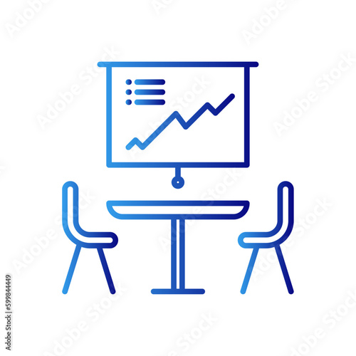 Meeting room meeting icon with blue gradient outline style. strategy, round, board, together, brainstorming, professional, occupation. Vector Illustration