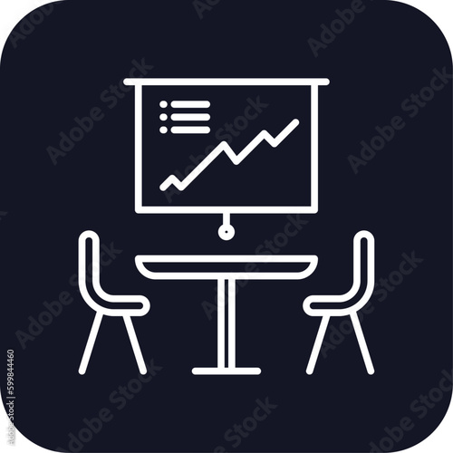 Meeting room meeting icon with black filled line outline style. strategy, round, board, together, brainstorming, professional, occupation. Vector Illustration