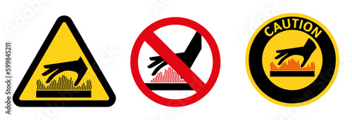Caution, hot surface, do not touch the surface. Sign, vector illustration, isolated on white background.