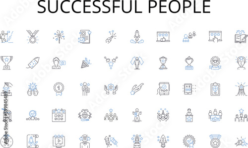 Successful people line icons collection. PropTech, Disruption, Automation, Innovation, Sustainability, Blockchain, Virtualization vector and linear illustration. Communication,Simplification