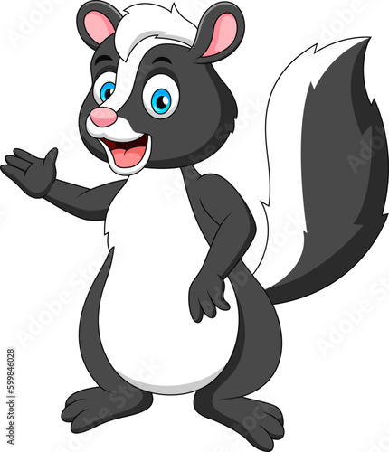 Cartoon illustration of a cute skunk smiling