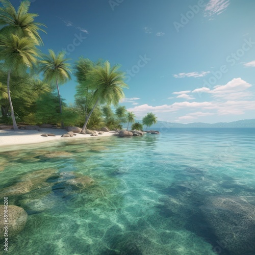 Beach with palm trees  generative ai