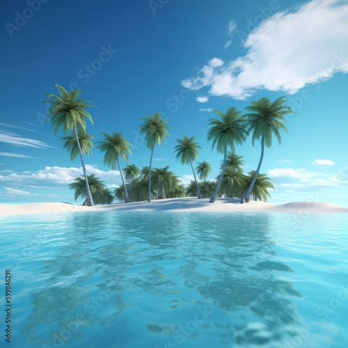 Beach with palm trees  generative ai
