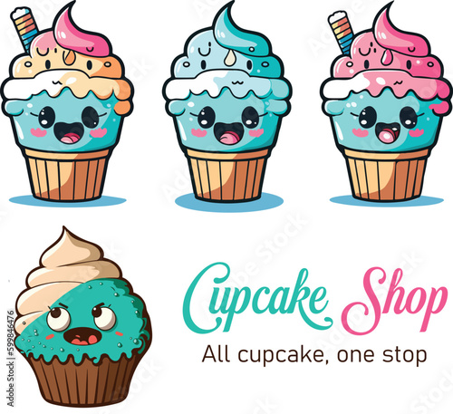 Colorful cupcake design with facial expression