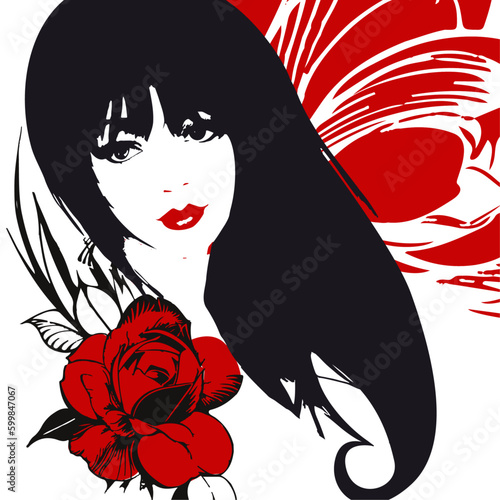 MUJER CON ROSA ROJA
