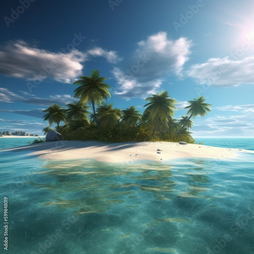 Sunny tropical beach with palm leaves  generative ai