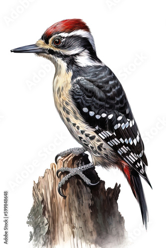 Generative AI. Drawing style scientific illustration of a woodpecker.